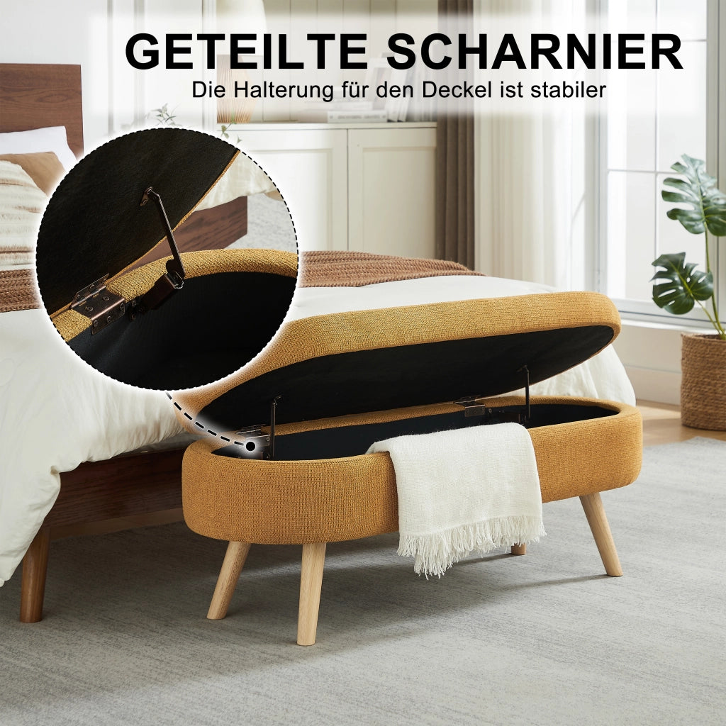 Panca contenitore con scomparto di stoccaggio in chenille gialla per camera da letto ingresso e soggiorno 110 cm