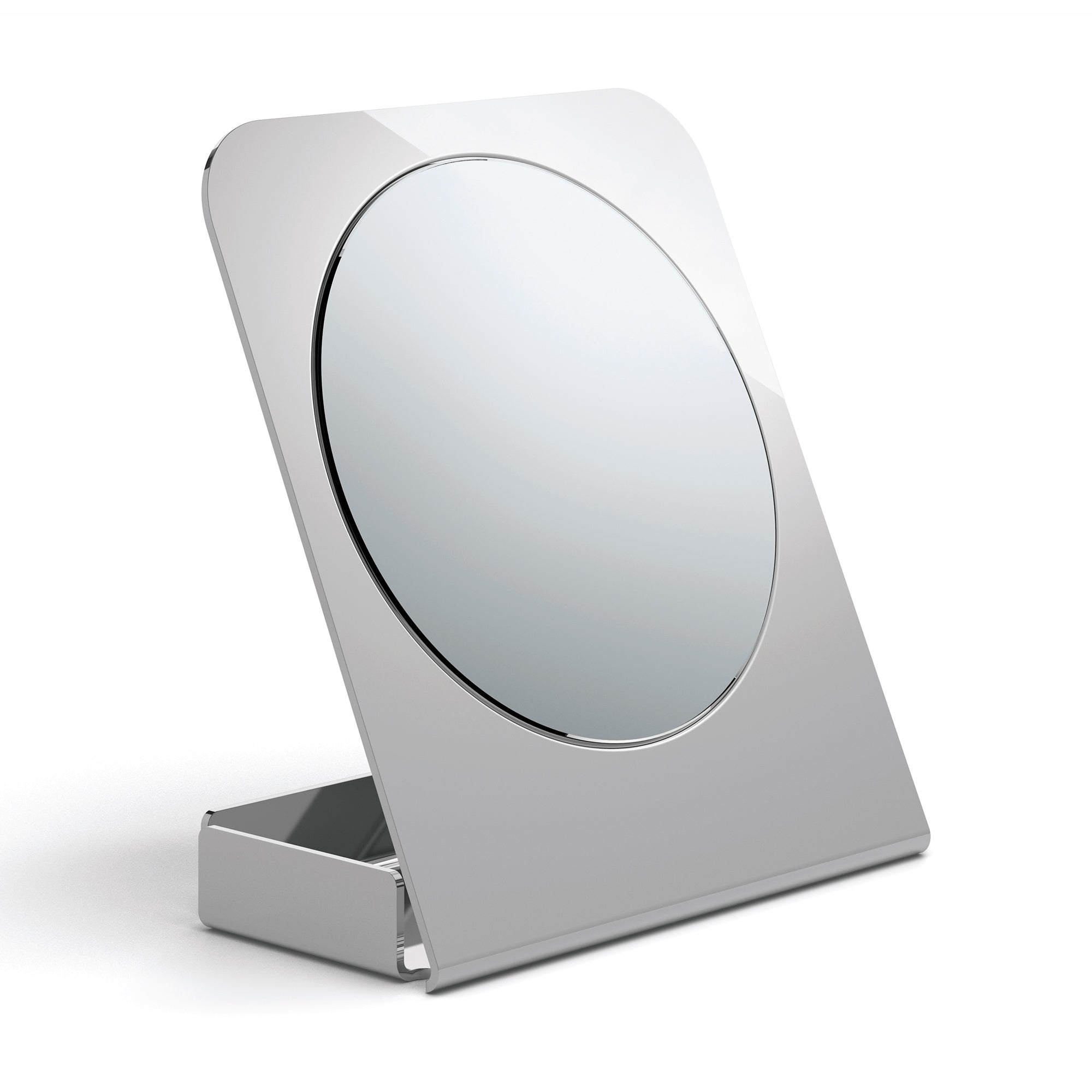 Lineabeta - Specchio ingranditore 5x da appoggio con contenitore acciaio lucido