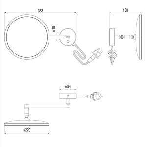 Lineabeta - Specchio ingranditore a parete Mevedo 3x snodato con luce a led