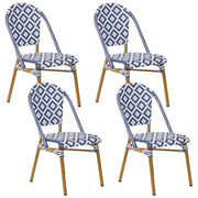 Set di 4 sedie da giardino con sedile in rattan sintetico blu e bianco con struttura in alluminio per interni ed esterni