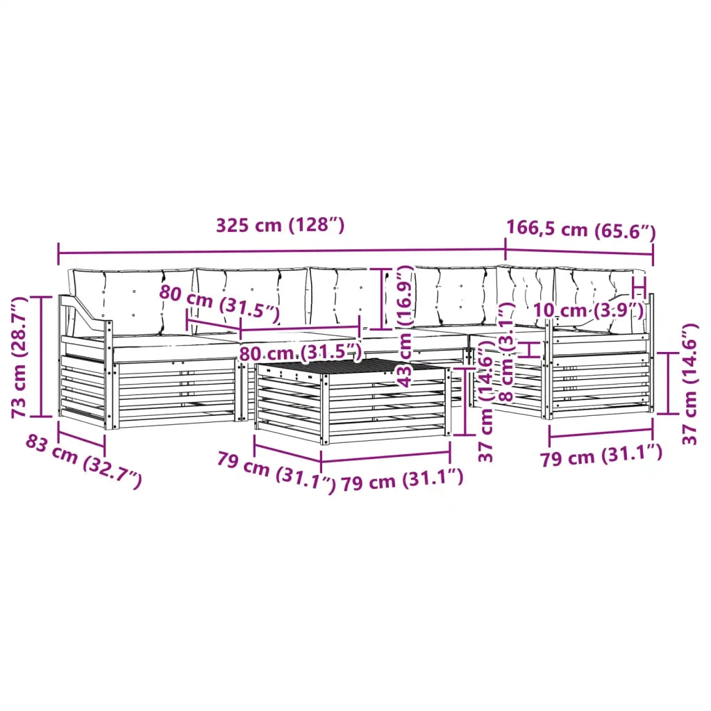 Set di divani da esterno con cuscino 6 pcs Naturale e Crema 3373515