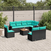 Set Divani da Giardino 9 pz con Cuscini Nero in Polyrattan 3224601