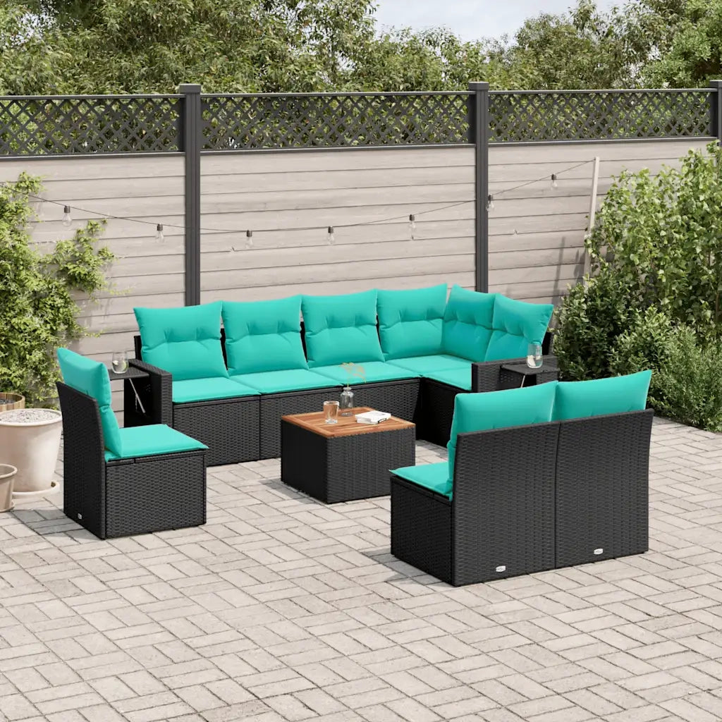 Set Divani da Giardino 9 pz con Cuscini Nero in Polyrattan 3224601