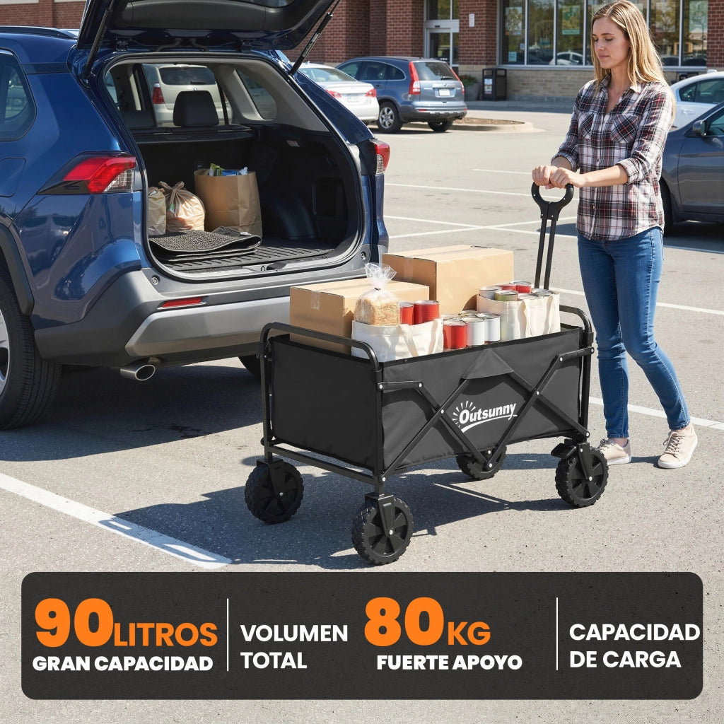 Carrello da Giardino Pieghevole con Ruote Bloccabili ¨C zephmum ¨C Nero 85x50x99 cm