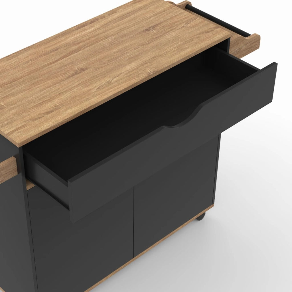 COSY XXL L.90 CM Aparador de cocina con cajón negro y estantes estilo haya