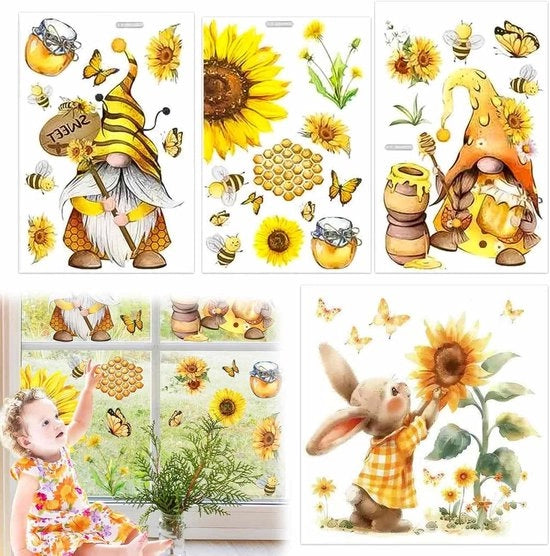 Decorazione per la stanza dei bambini - Pasqua - Sticker per la finestra - 4 pannelli - Adesivo - Uccelli di Pasqua - Atmosfera di Pasqua festosa