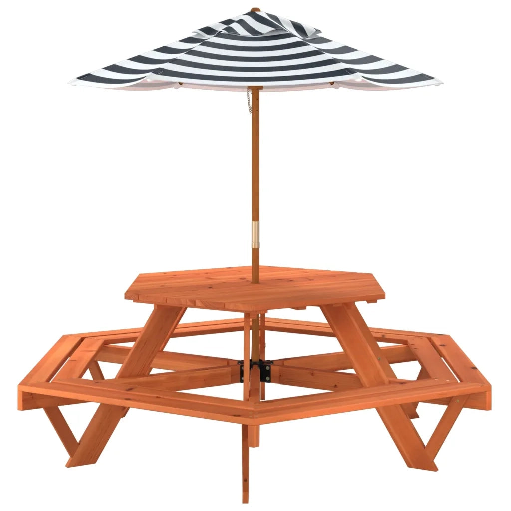 Tavolo Picnic per 6 Bambini con Ombrellone Esagono Legno Abete 3281628