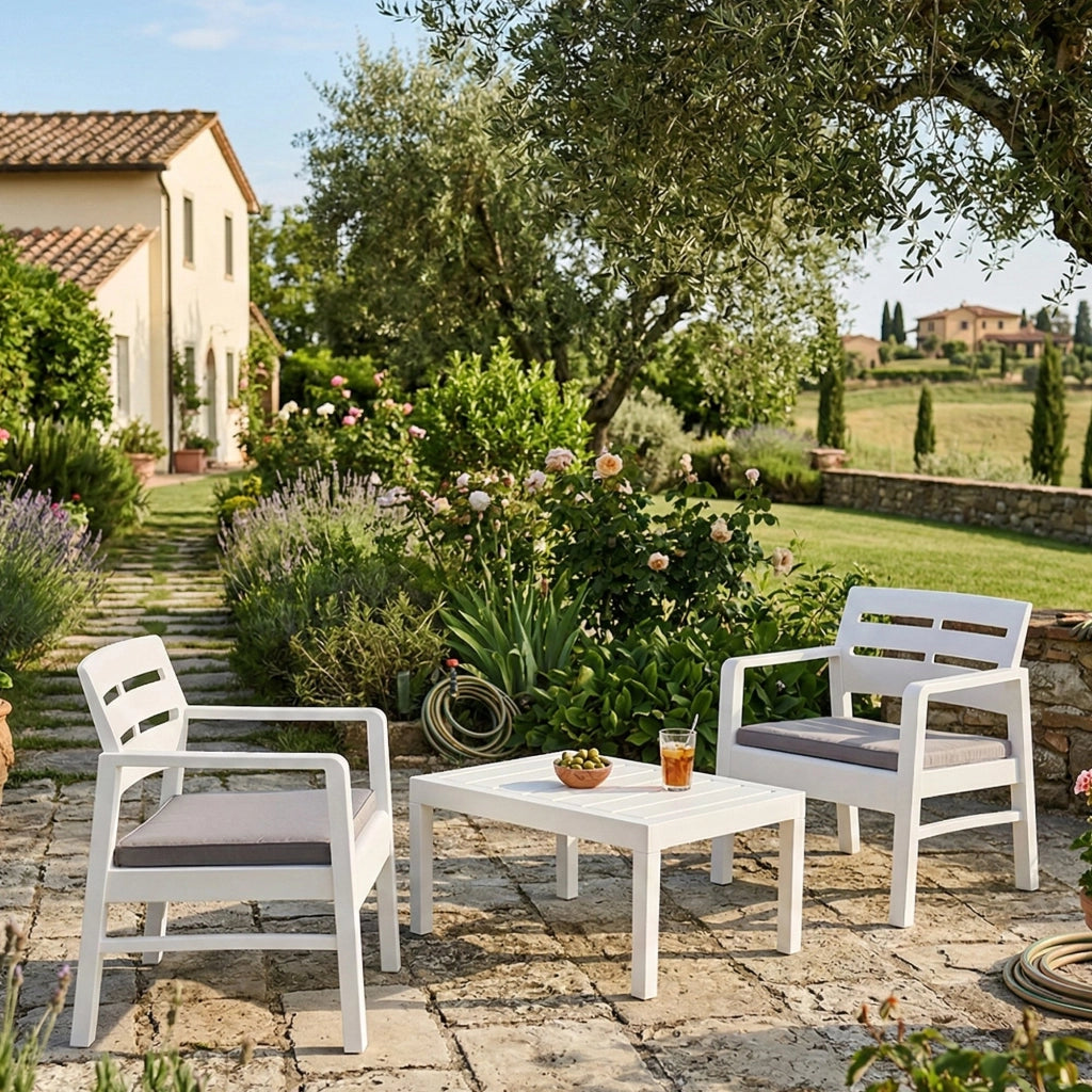 Salottino Outdoor Alfio, set Salotto da Esterno 2 Posti Made in Italy, Bianco