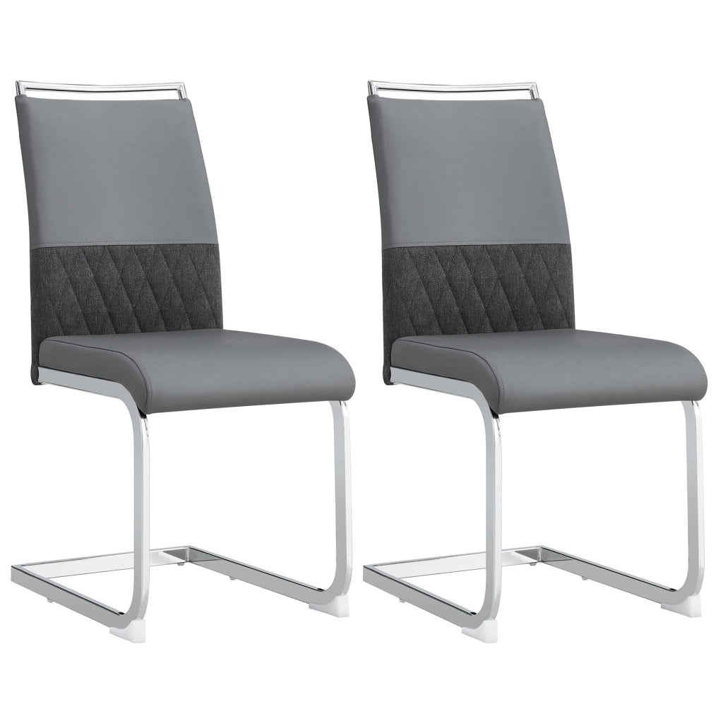 Set di 2 sedie da pranzo moderne - Zephmum- Schienale in PU e lino imbottito alto design a strisce grigio