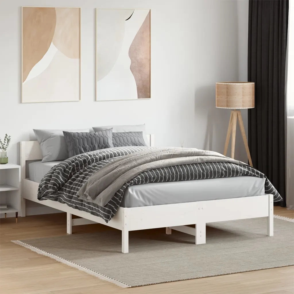 Letto senza Materasso Bianco 135x190 cm Legno Massello di Pino 842771