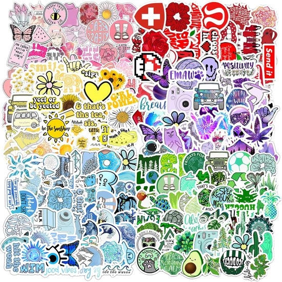 Pacchetto di Sticker 300 pezzi - Sticker acqua resistente - Sticker estetico - Sticker multicolore - Ideale regalo - Disegni di tendenza