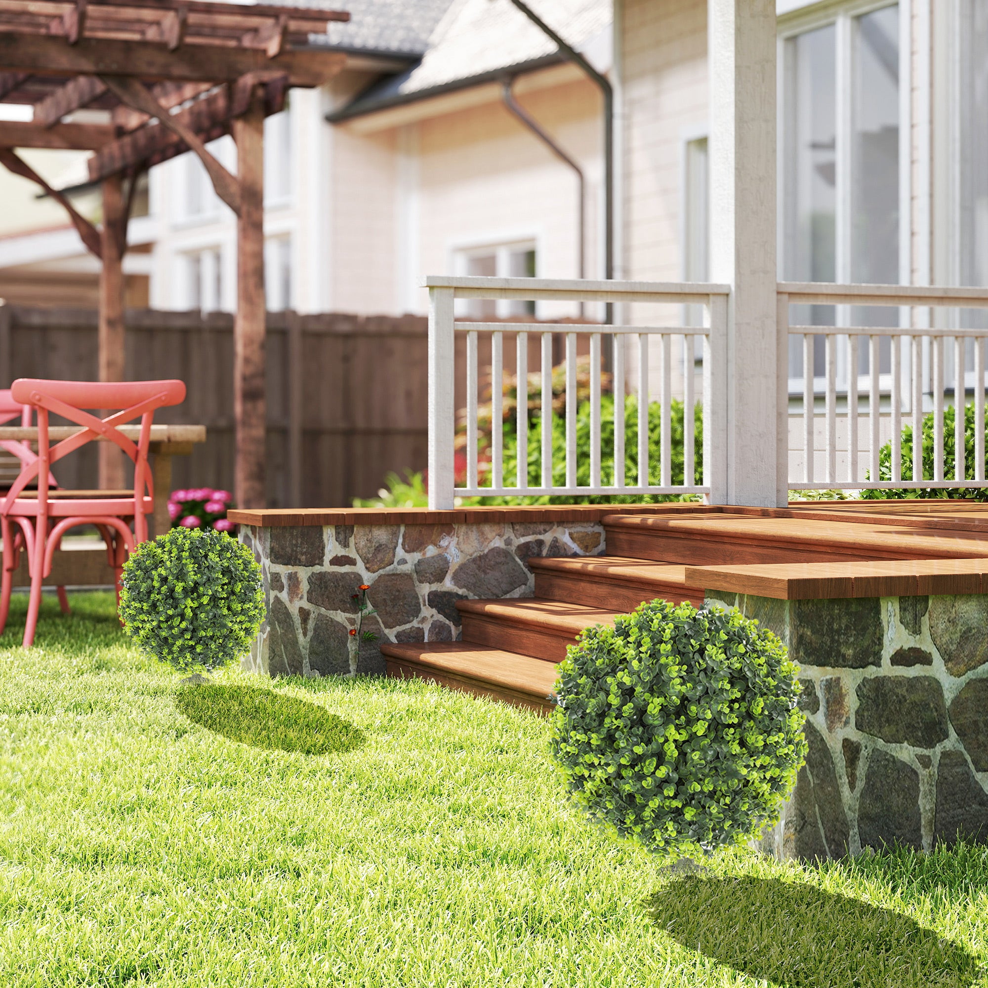 Set 2 Piante Artificiali di Bosso da 40 cm con Picchetto Integrato per Interno ed Esterno in PE Verde