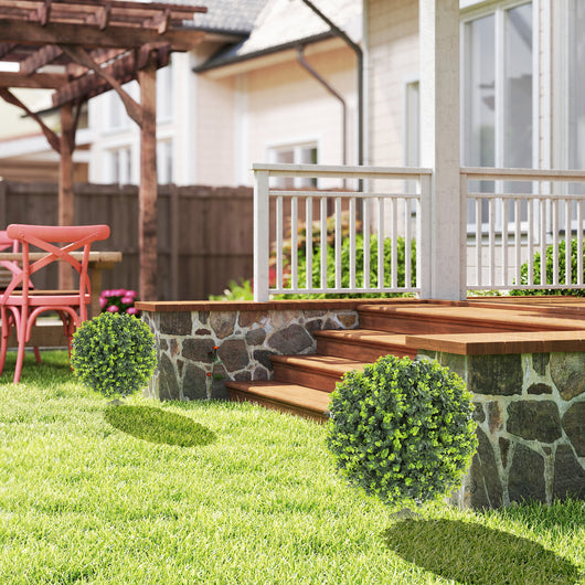 Set 2 Piante Artificiali di Bosso da 40 cm con Picchetto Integrato per Interno ed Esterno in PE Verde