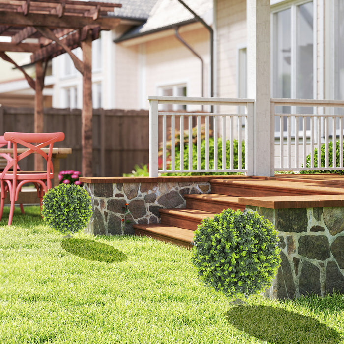 Set 2 Piante Artificiali di Bosso da 40 cm con Picchetto Integrato per Interno ed Esterno in PE Verde