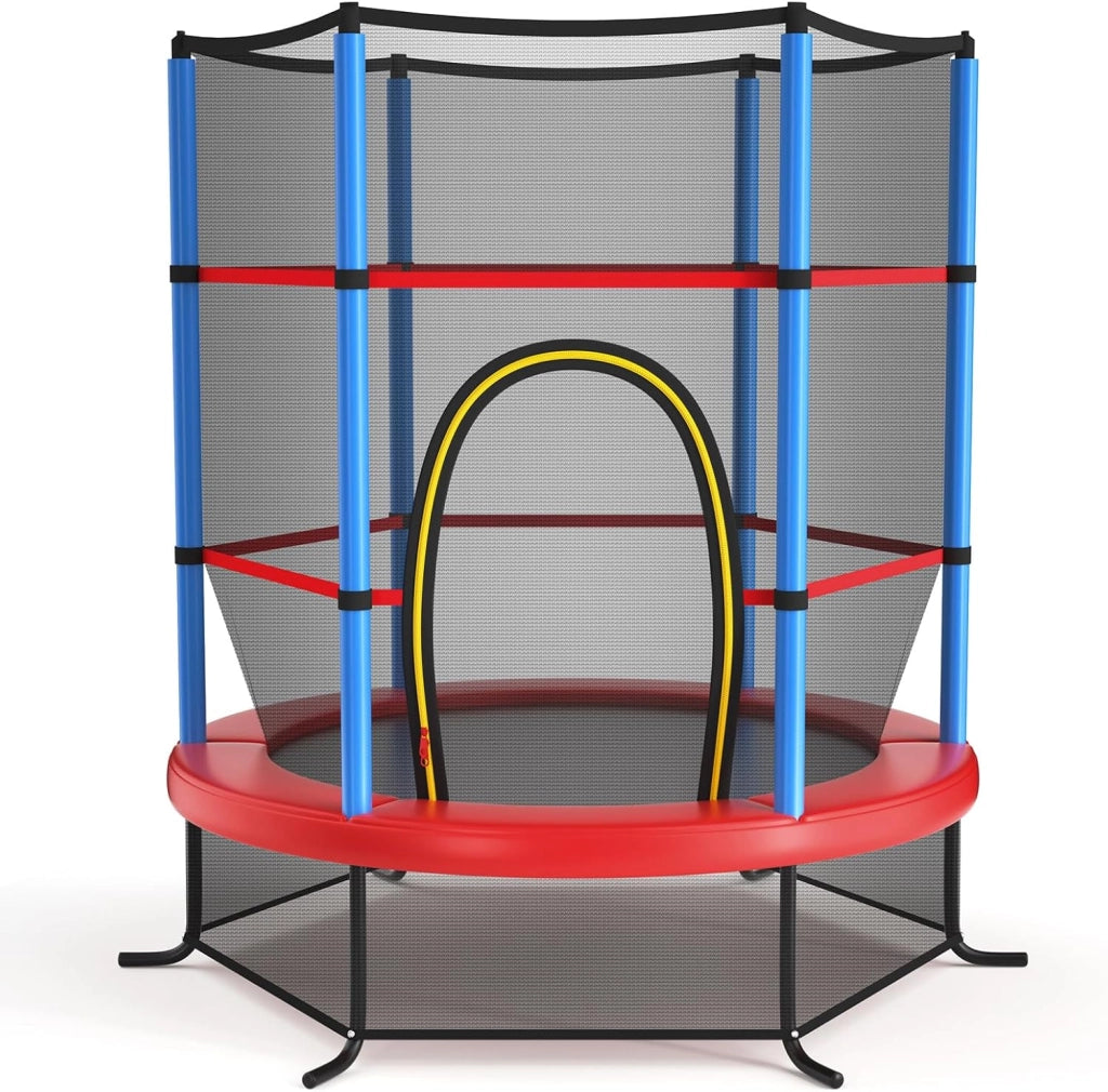 Trampolino per Bambini 3-6 Anni, Tappeto Elastico Bambini con Rete di Sicurezza e Chiusura a Cerniera, Saltarello da Esterno in Acciaio Zincato, Portato 135 kg, 165x165x161 cm