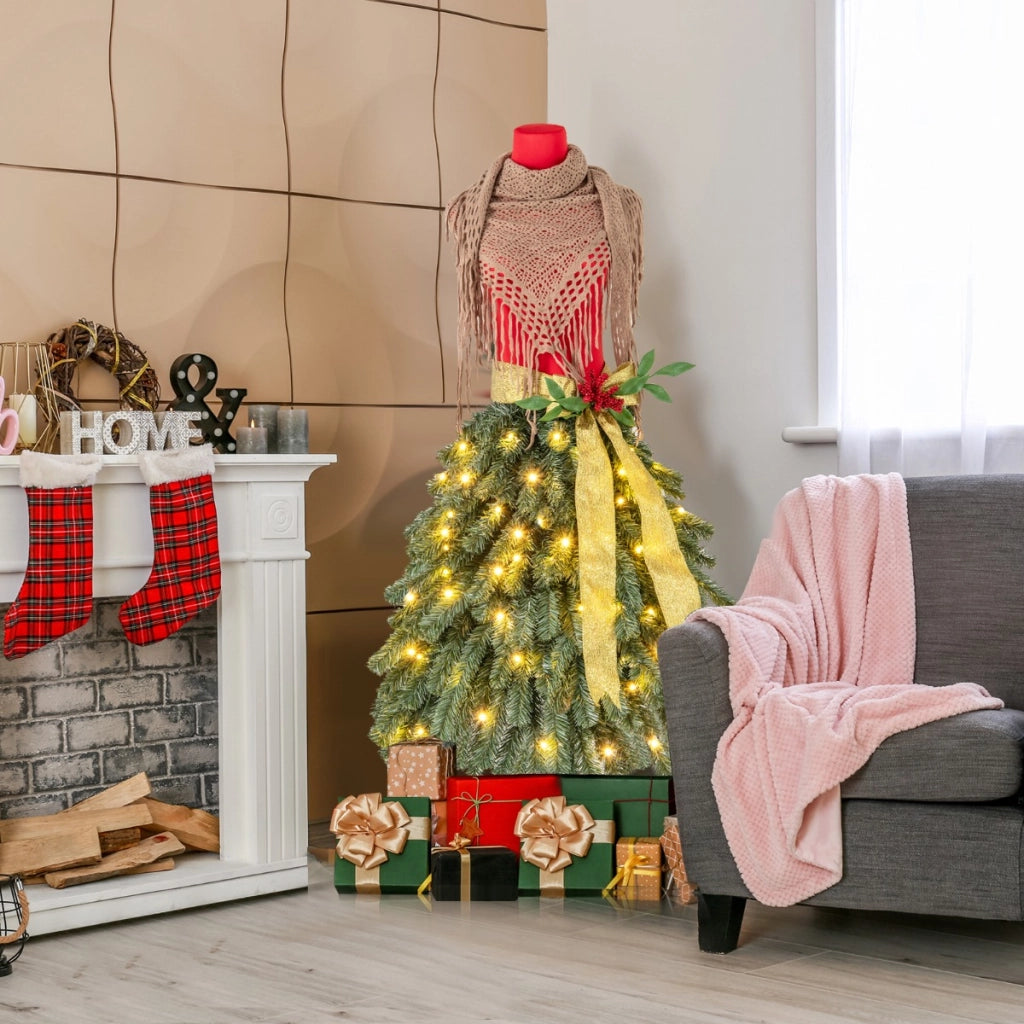 150 cm Albero di Natale artificiale con manichino pre-illuminato, Albero di Natale a forma di abito con 248 punte di rami-Alberi di Natale