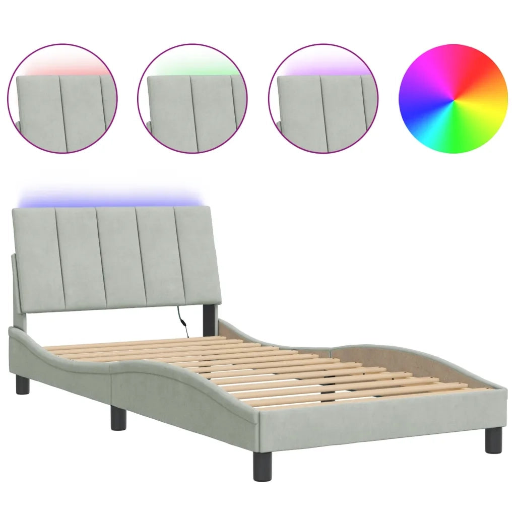 Giroletto con LED senza Materasso Hanko Grigio Chiaro 100x200 cm in Velluto 3213763