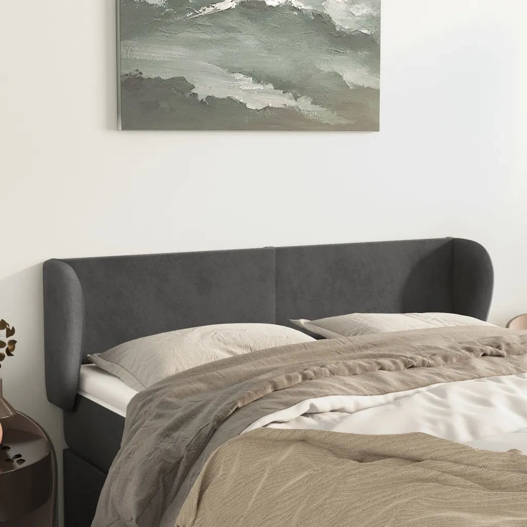 Testiera ad Orecchio-Testata con Orecchie Grigio Scuro 147x23x78/88 cm in Velluto 536875