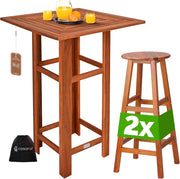 ® Set Tavolo Bar 110x75x75cm 2x Sgabelli in Legno di Acacia da Esterno Interno Design Rustico Resistente Giardino Terrazza