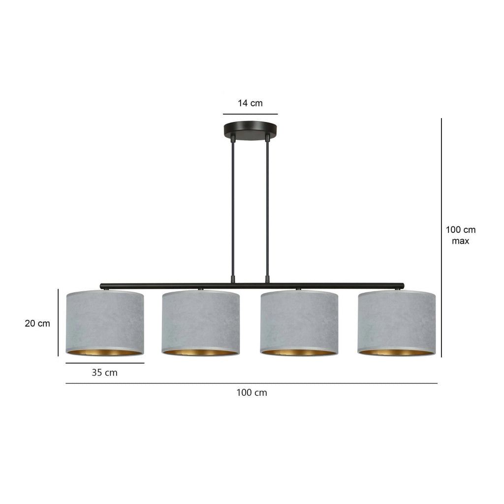 Lampadario Emibig Hilde 4 grigio/nero/oro 4xE27 dimmerabile
