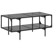 Tavolino da salotto | Tavolino da caff¨¨ | Tavolino da Soggiorno con Piano in Vetro Nero 98,5x50x45 cm Acciaio