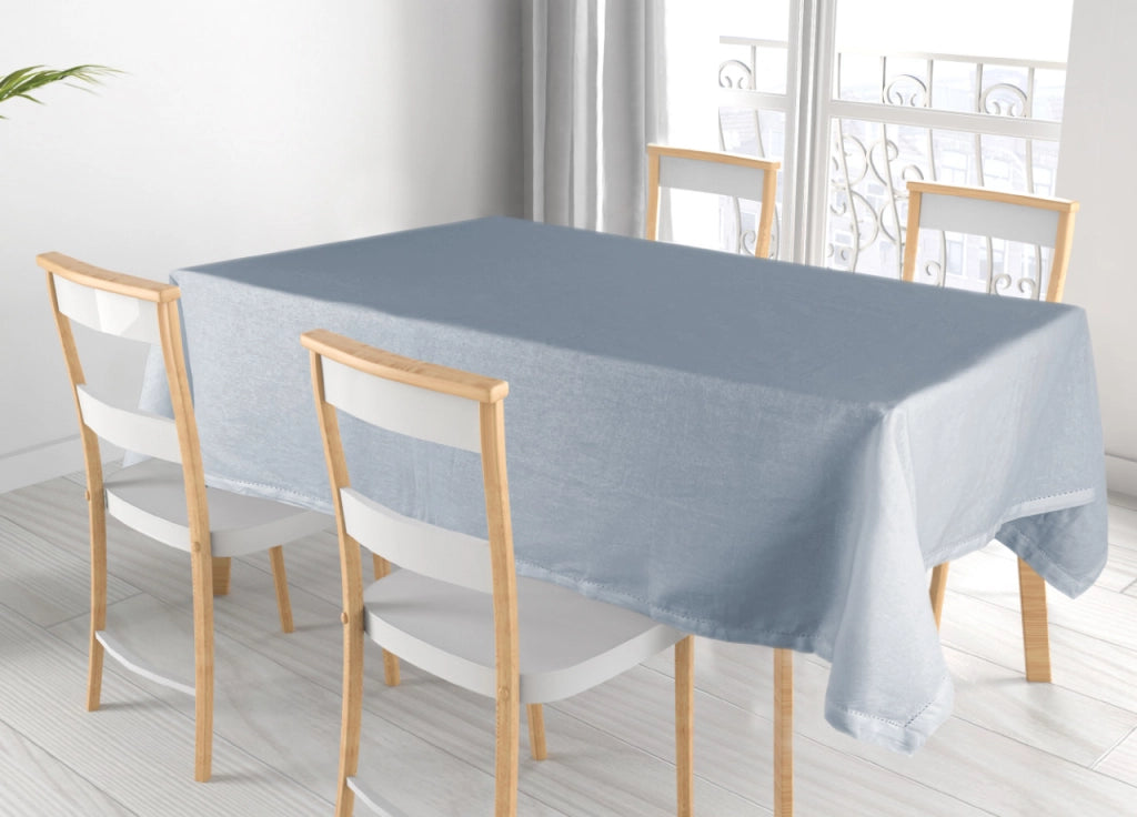 Tovaglia Cucina Soggiorno In Cotone Con Orlo A Giorno In Tinta Unita Ajour - 140x300cm - Blu Melange