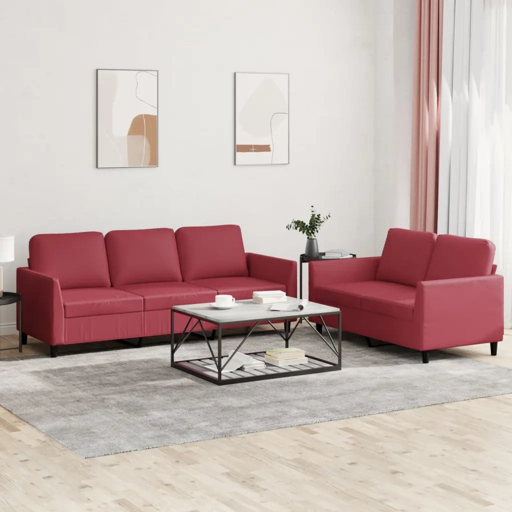 Set di Divani 2 pz con Cuscini Rosso Vino in Similpelle 3201763