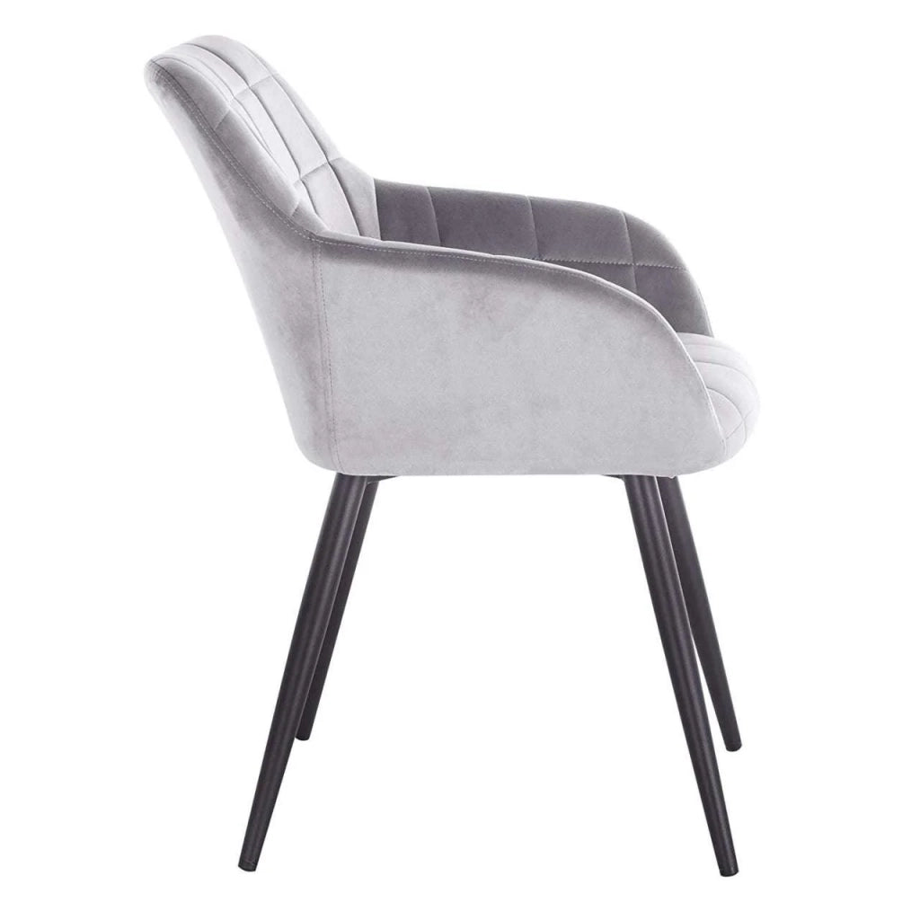 Sedia da pranzo in velluto con gambe in metallo a scacchi grigi 19_0000377
