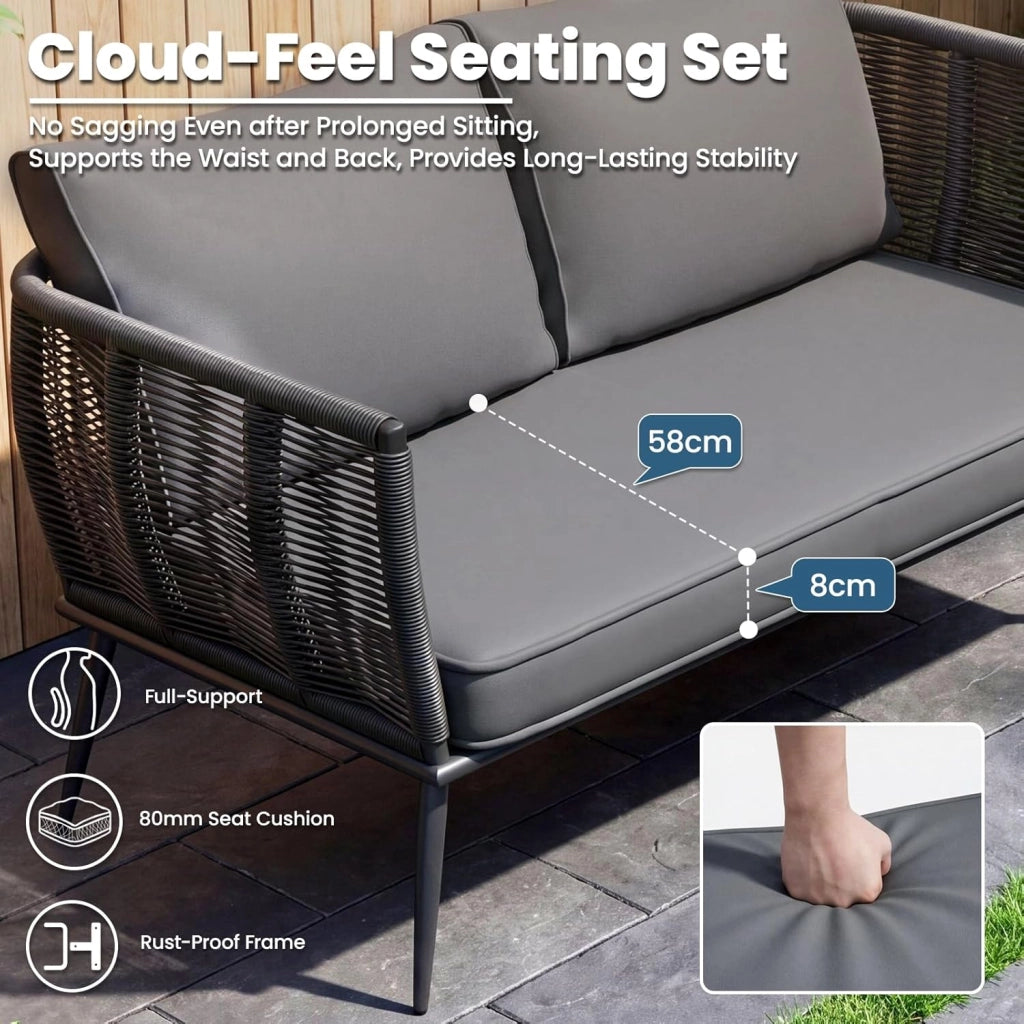 Divano in rattan a 2 posti, per balcone, nero, divano, piccolo balcone, giardino d'inverno, terrazza, mobili per interni ed esterni, resistente alle intemperie, panca con schienale