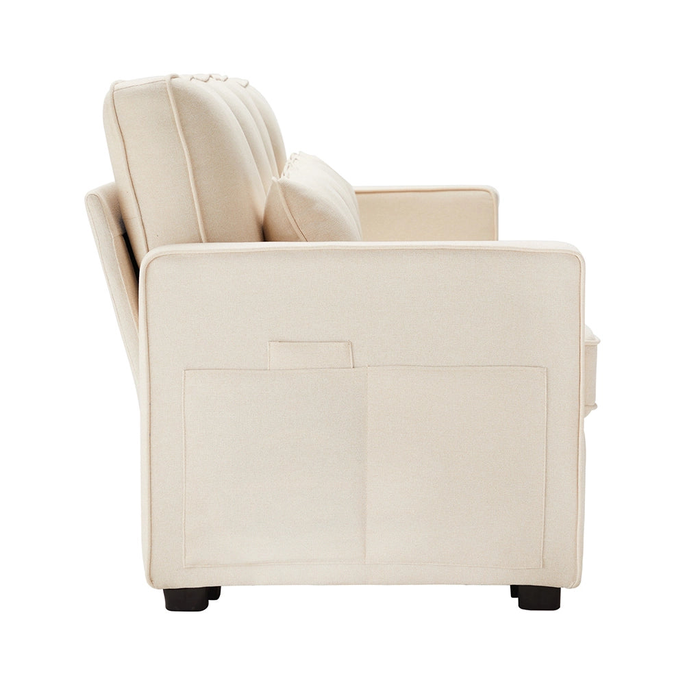 Canap?? dritto 4 posti - Xylo - Tela lino beige con 4 cuscini