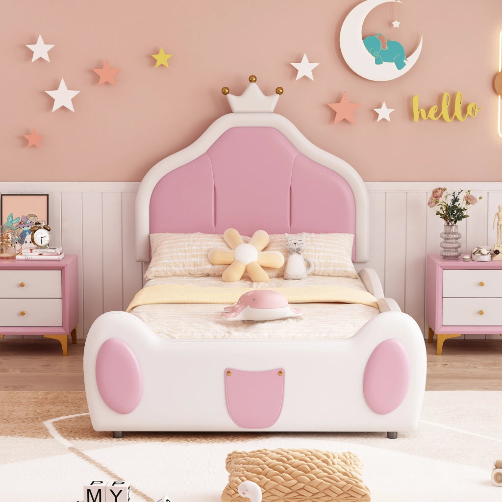LETTO imbottito 90x200 cm bianco/rosa in pelle sintetica