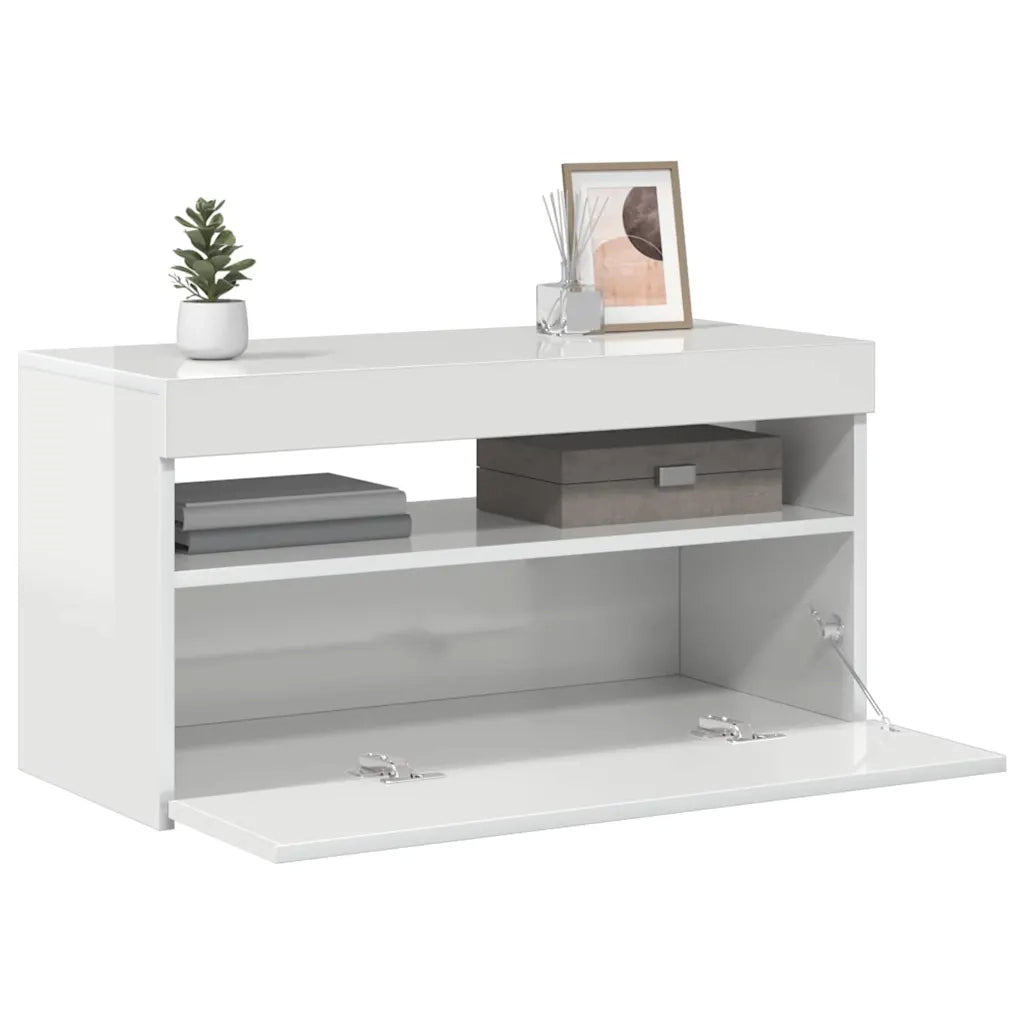 Mobile Porta TV con Luci LED Bianco Lucido 75x35x40 cm cod mxl 12201