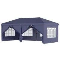 Gazebo 6x3 m Pieghevole da Giardino, in Acciaio e Poliestere con 6 Pannelli Laterali, Blu