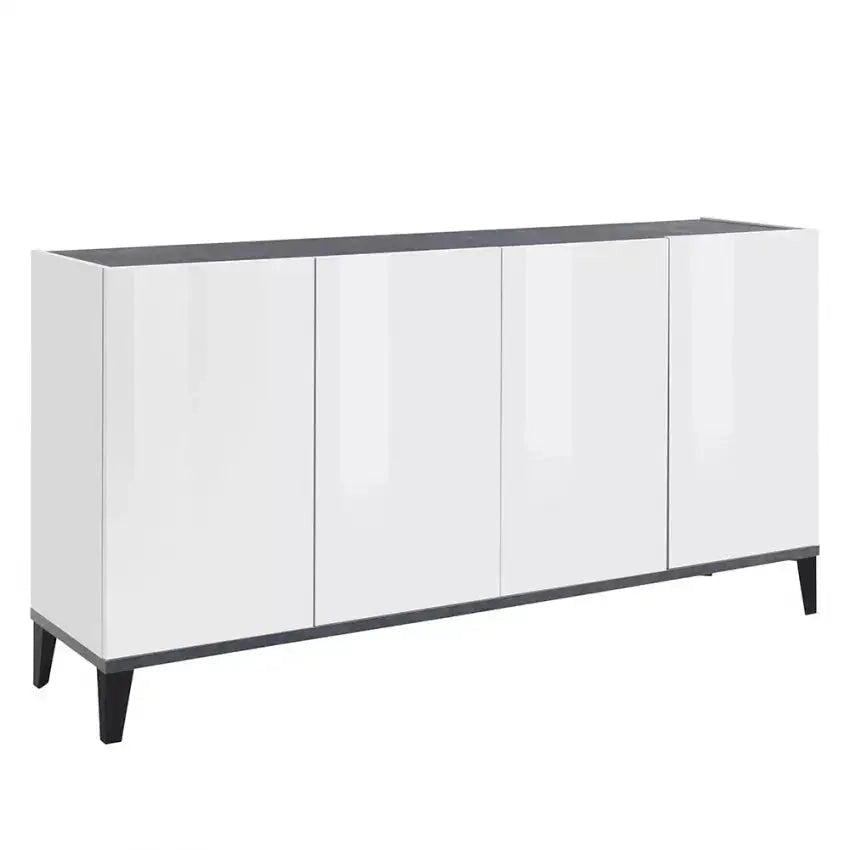 Credenza Sunrise - Sideboard con 4 Ante in Bianco Lucido - Dimensioni 160 x 40 x 82 cm