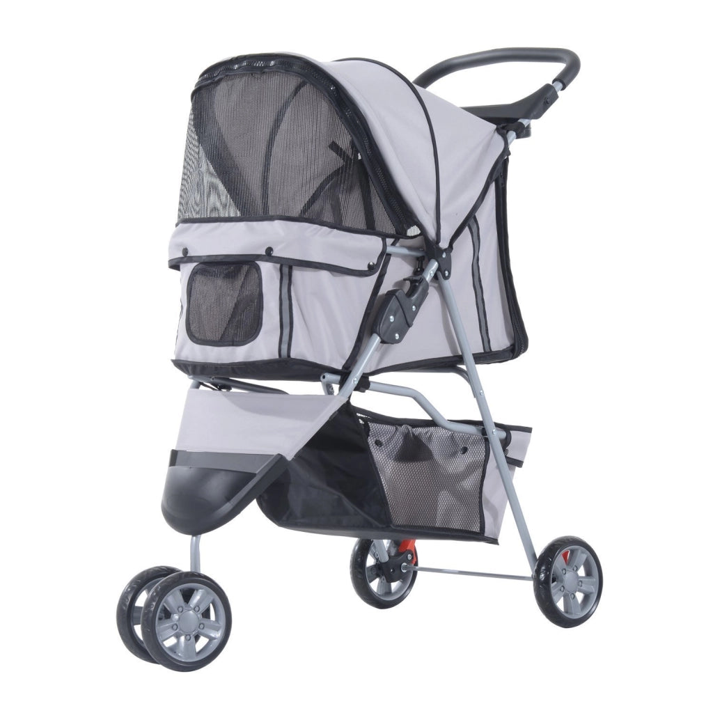 EasyComfort Passeggino per Cani Pieghevole con Portabicchieri e Cestino, in Acciaio e Poliestere, 75x45x97 cm, Grigio