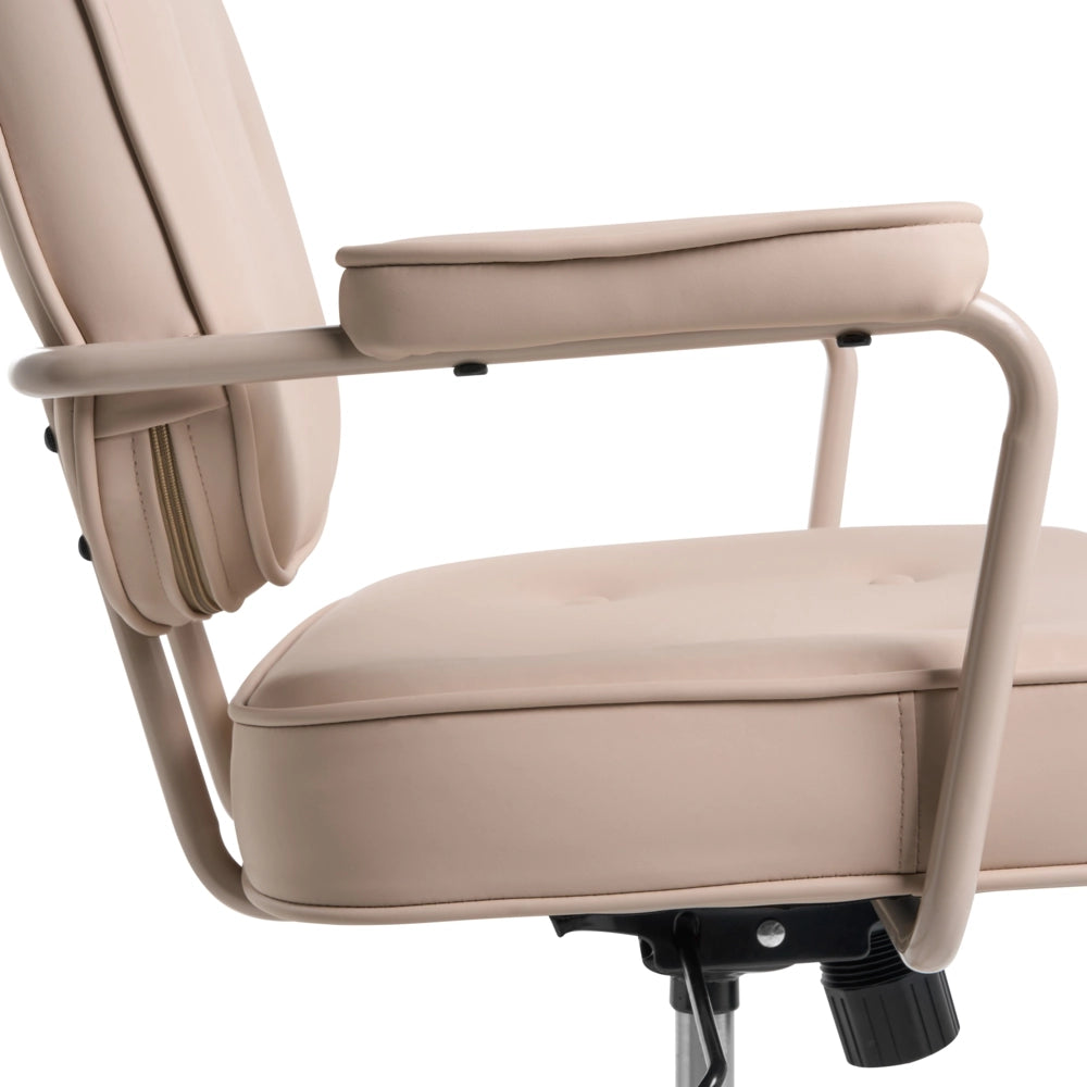 Sedia da ufficio in ecopelle beige con struttura in metallo nero, imbottita, girevole e regolabile Arredamento per ufficio