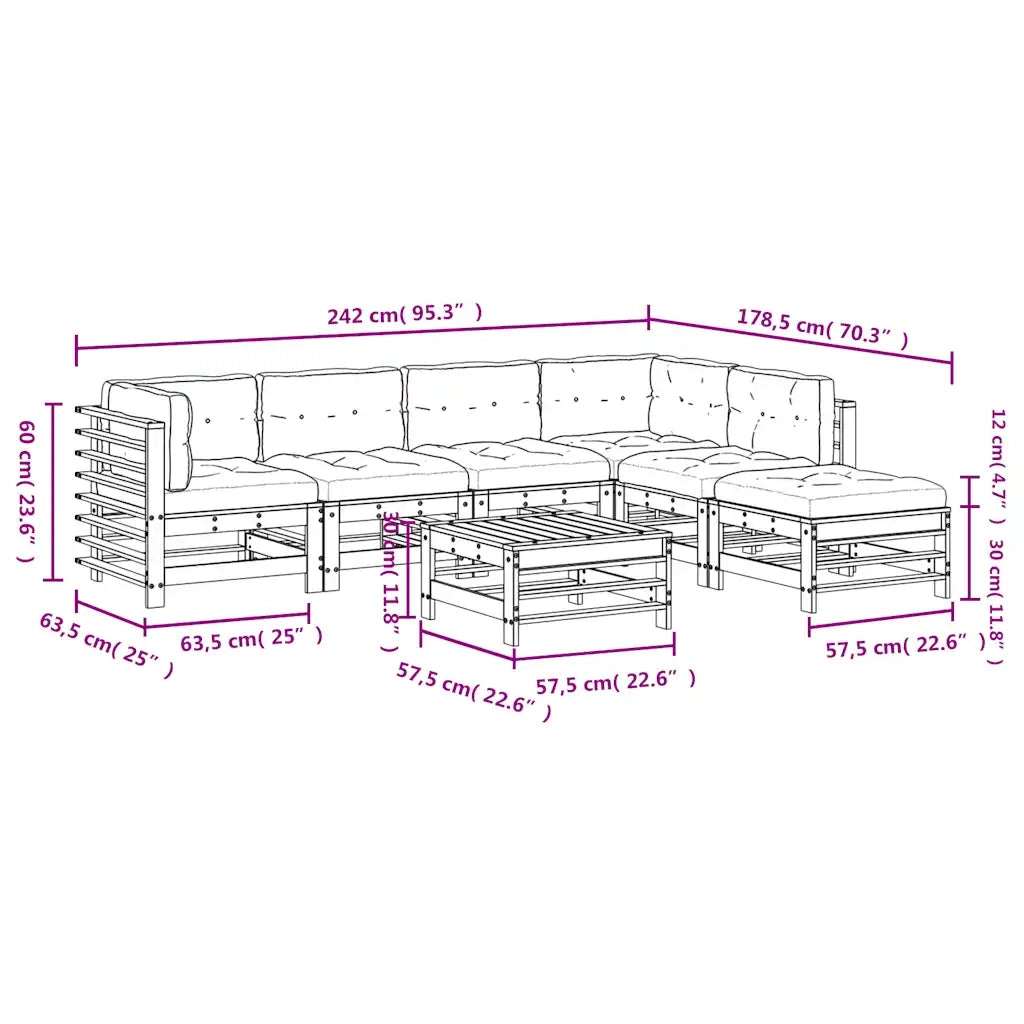 Set Divani da Giardino 7pz con Cuscini in Legno Massello Grigio 3185978