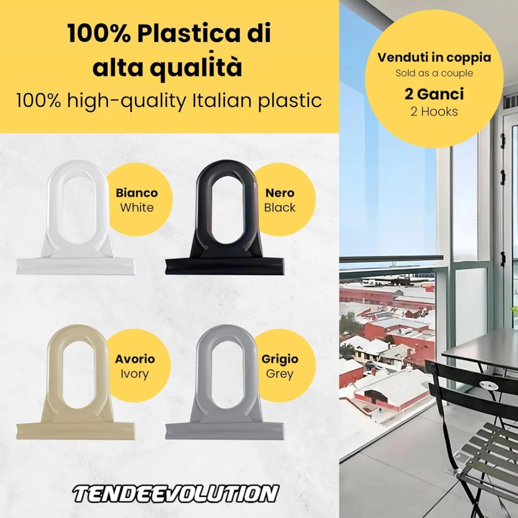 Gancio per Tenda da Sole in Plastica - Occhiello Per Tenda A Caduta in Pvc Mod. Retto Colore Nero