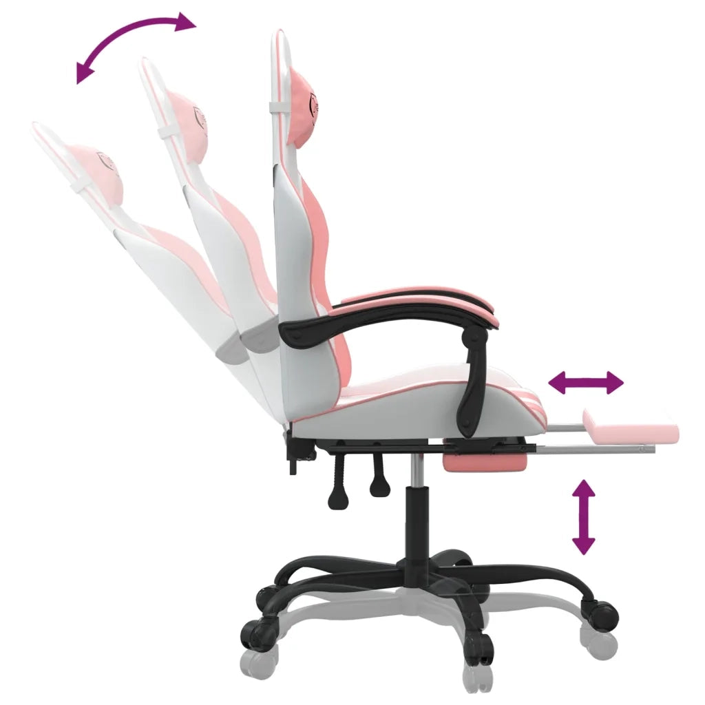 Sedia da Gaming con Poggiapiedi Bianco e Rosa in Similpelle