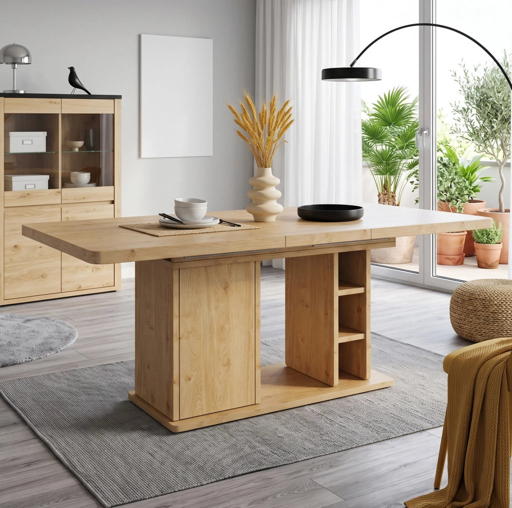 Tavolo da pranzo allungabile 140/180 x 80 cm in MDF colore rovere con vani portaoggetti
