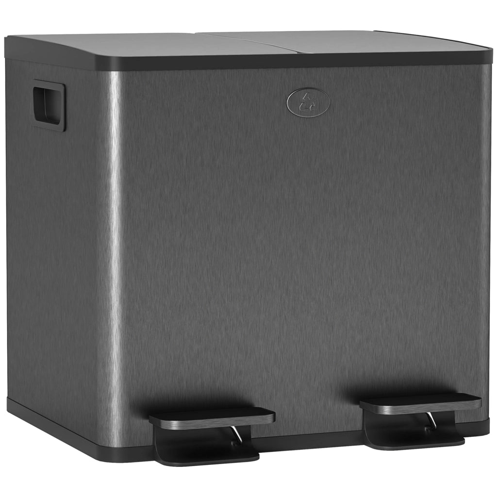 Pattumiera doppia 2x15L ¨C Xylo ¨C acciaio inox, apertura a pedale, nero