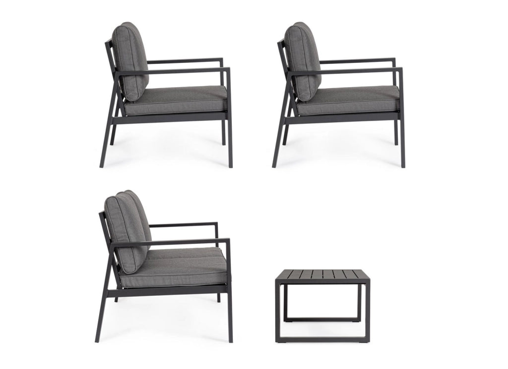 Set 4 Pezzi Salotto da Giardino con Divano 2 Poltrone e Tavolino in Alluminio e Spun Poly Hilde Antracite
