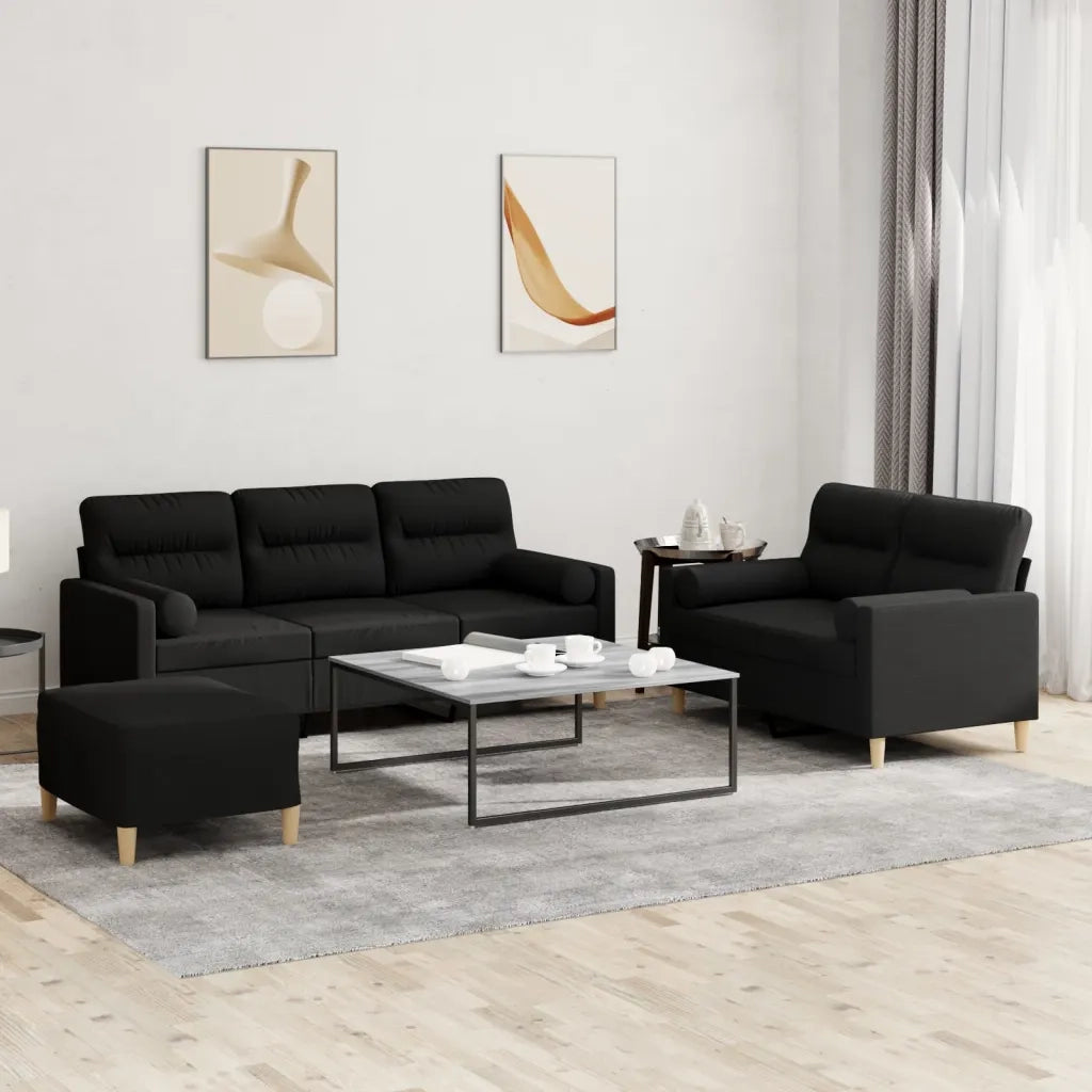 Set Divani 3 pz con Cuscini Nero in Tessuto 3201628