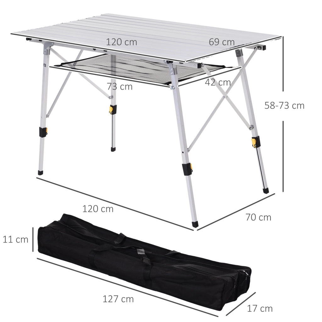Tavolo da Picnic Pieghevole Regolabile ¨C Zephmum ¨C Alluminio Argento 120x69x59-78 cm