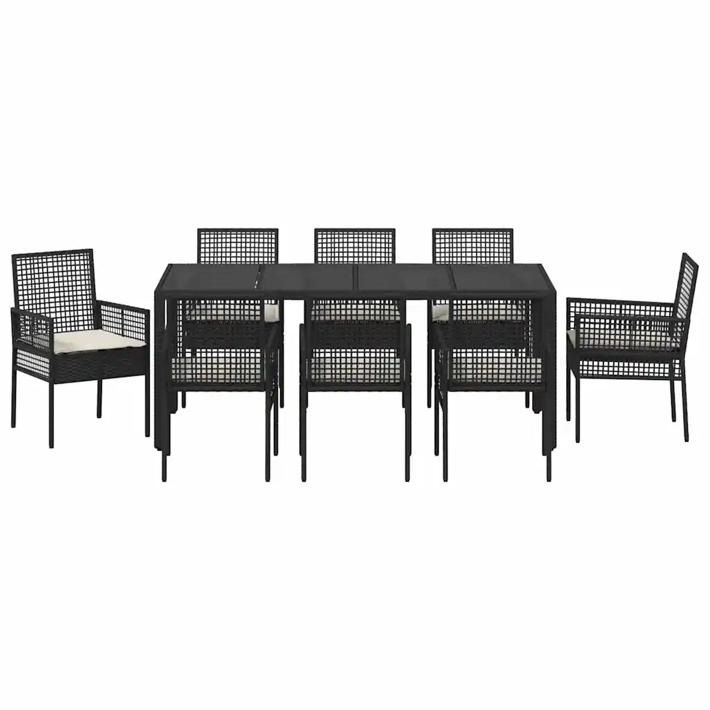 Set da Pranzo per Giardino 9 pcs Nero polyrattan 3334860