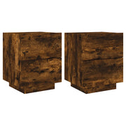 Set di 2 Comodini | Armadio da Notte | Mobiletto da notte con Luci LED Rovere Fumo in Legno Multistrato