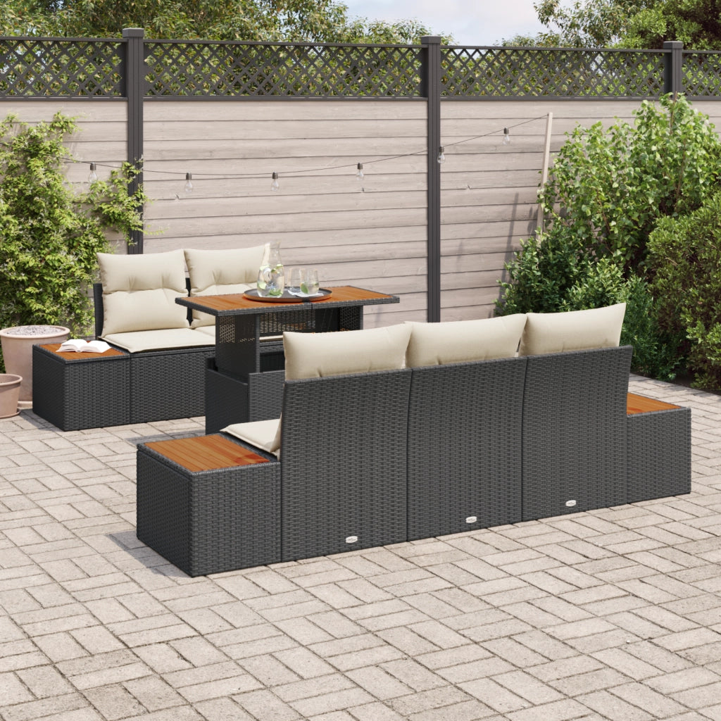 Set di Divani  6 Pezzi con Cuscini in Rattan Nero