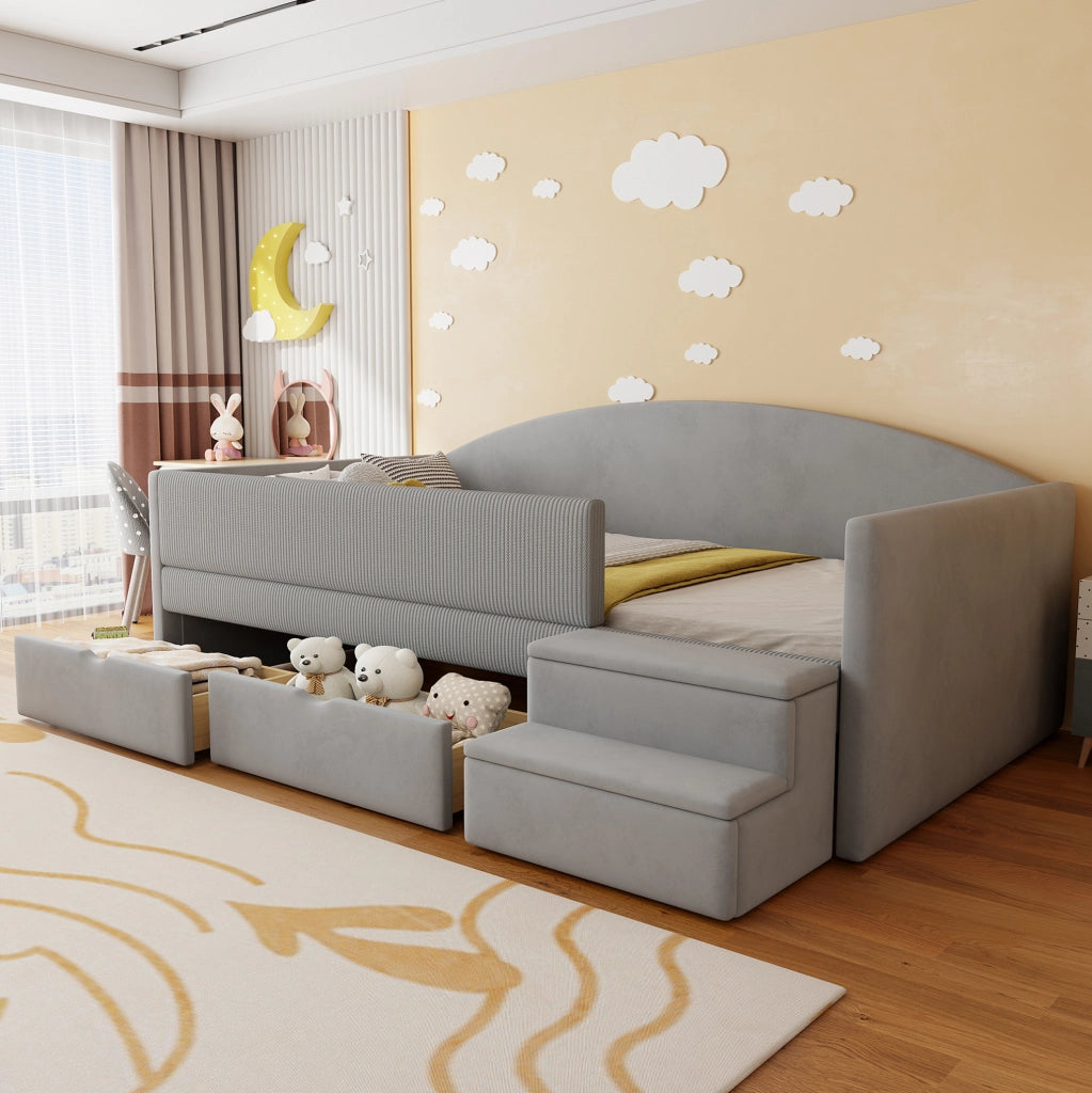 Letto imbottito per bambini 90x190 cm con cassetti