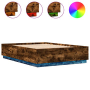 Letto matrimoniale | Letto per adulti | Giroletto con Luci LED Rovere Fumo 120x200 cm Legno Multistrato