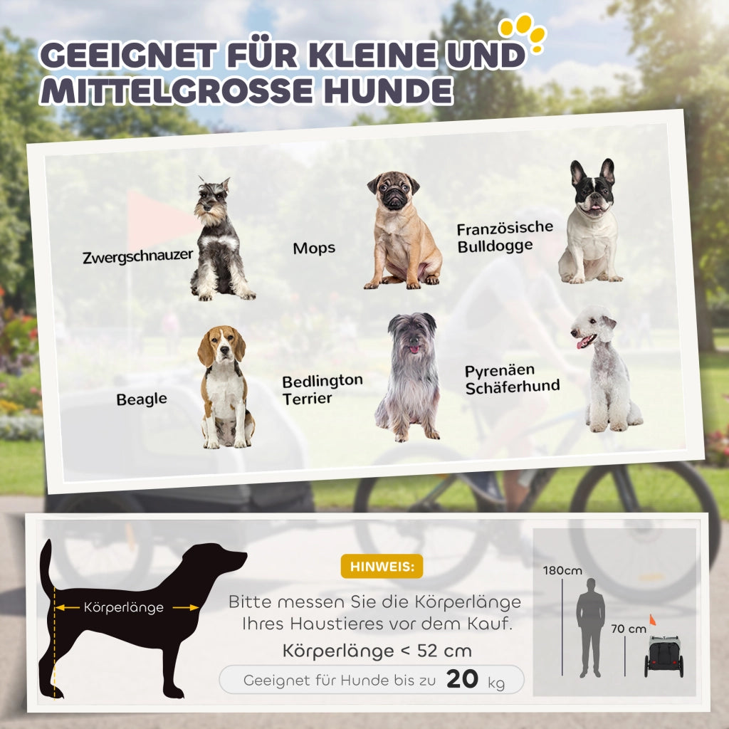 Rimorchio per Bicicletta Pieghevole per Cani ¨C zephmum ¨C Grigio 20kg